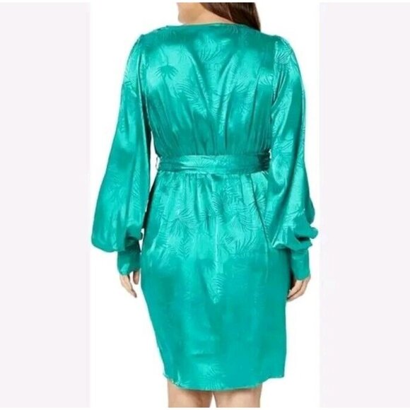 City Chic Polyester Amalia Dress XXL 24 Greenstone Palm Print V-Neck Long Sleeve - Picture 2 of 16